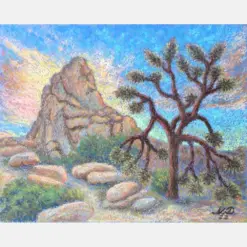 Joshua Tree California Art Print From Original Painting Oil Pastel Joshua Tree National Park Landscape Wall Art By