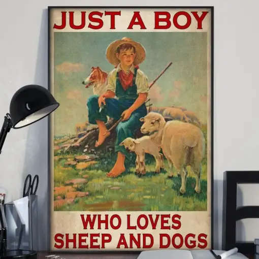 Just A Boy Who Loves Sheep And Dogs Poster, Canvas