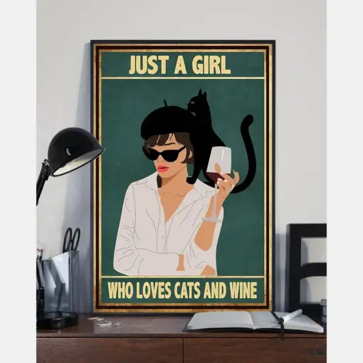 Just A Girl Who Loves Black Cats And Wine Canvas Prints Vintage Wall Art Gifts Vintage Home Wall Decor Canvas