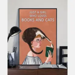 Just A Girl Who Loves Books And Cats Canvas Prints Vintage Wall Art Gifts Vintage Home Wall Decor Canvas