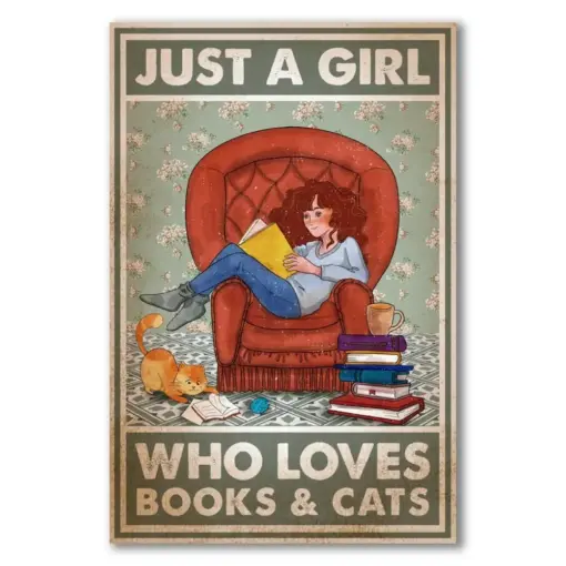 Just A Girl Who Loves Books & Cats Vintage