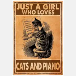 Just A Girl Who Loves Cats And Piano Hobby Quote Black And White Vintage