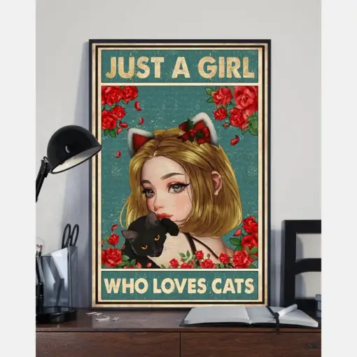 Just A Girl Who Loves Cats Canvas Prints Vintage Wall Art Gifts Vintage Home Wall Decor Canvas