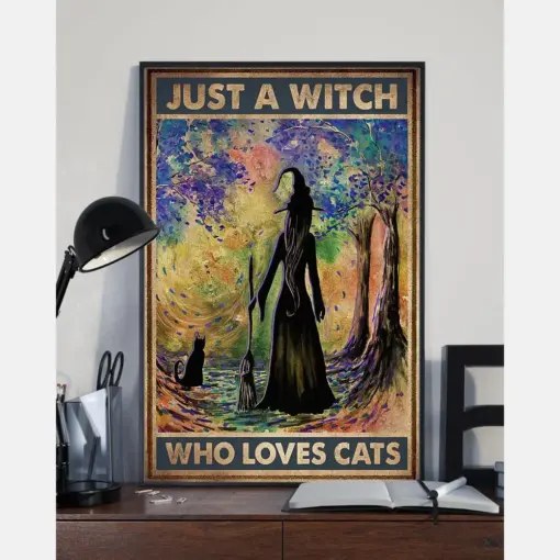 Just A Witch Who Loves Cats Canvas Prints Vintage Wall Art Gifts Vintage Home Wall Decor Canvas