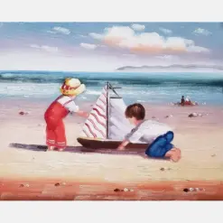 Kids On Beach Hand Painted Oil Painting On Canvas