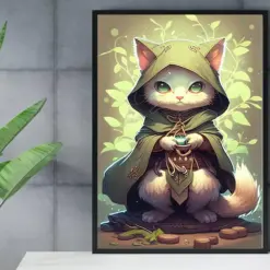 Kitty Druid Drinkable Wall Art Hawaii Cat Print Dungeons And Dragons Did Tarp Gaming Art Unique Art