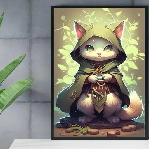 Kitty Druid Drinkable Wall Art Hawaii Cat Print Dungeons And Dragons Did Tarp Gaming Art Unique Art