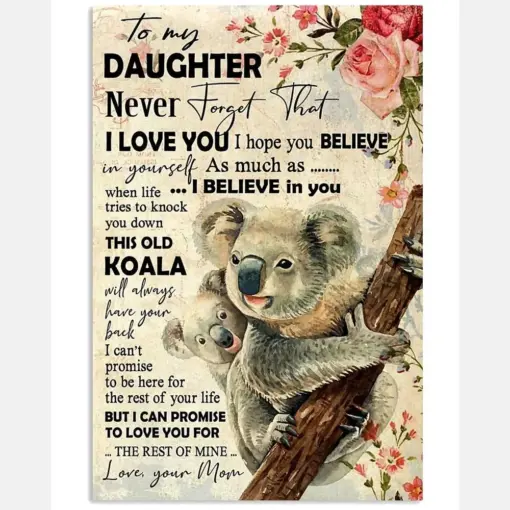 Koala To My Daughter Portrait Canvas & Poster - Never Forget That I Hope You Belive Gift For Daughter From Mom Birthday Gift Home Decor Wall Art