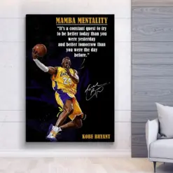 Kobe Bryant Inspirational Canvas Art Mamba Mentality Quote Canvas Wall Art Basketball Player Sports Decor Motivational Artwork Wall Decor