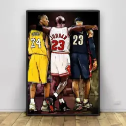 Kobe Bryant Michael Jordan Lebron James Print Canvas Ready To Hang Living Room Canvas Game Room Canvas Basketball Canvas