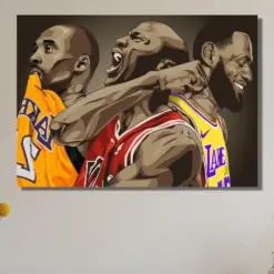 Kobe Bryant Michael Jordan Lebron James Print Ready To Hang Living Room Canvas Game Room Canvas Basketball Canvas