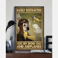 Labrador Dog Poster Easily Distracted By Dog And Airplanes Vintage Room Home Decor Wall Art Gifts Idea