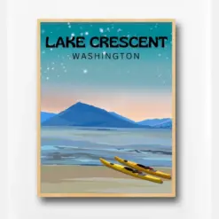 Lake Crescent Washington Beach Travel Poster - Olympic National Park Wall Print In Multiple Sizes With High Quality Archival Ink And Paper