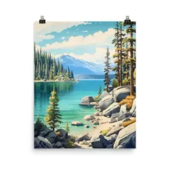 Lake Tahoe Watercolor Print | Sierra Nevada Mountains Wall Art | American Home Decor | Western United States Landscape | Travel Gift