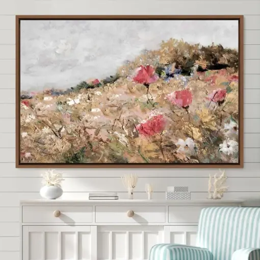 Landscape Wall Art Wildflower Field Oil Painting Large Wall Art Print Framed Canvas Nature Wall Decor Rustic Country Art