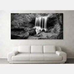 Lanyard Creek Falls Panorama Northwest Arkansas Waterfalls Dark Mountains Nature Rustic Bella Vista Black And White Monochrome