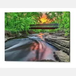 Lanyard Creek Sunset Bella Vista Arkansas River Photography Nature Wall Art Dark Mountains Landscape Prints Wooden Bridge