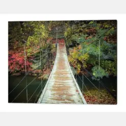 Lanyard Creek Swinging Bridge Bella Vista Northwest Arkansas Nature Wall Art Dark Mountains Landscape Footbridge Autumn Fall Foliage