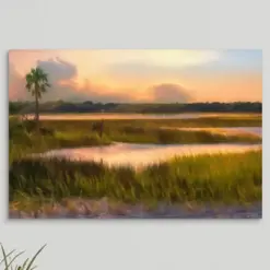 Large Art Sunset Marsh Landscape Coastal Art Print Beach House Coastal Decor Marsh Painting Sunset Art