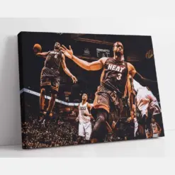 Lebron James Poster Dwayne Wade Print Nba Miami Heat Wall Art Basketball Canvas