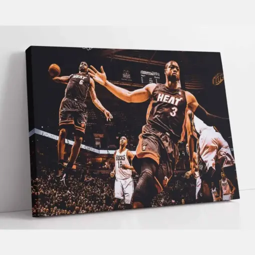 Lebron James Poster Dwayne Wade Print Nba Miami Heat Wall Art Basketball Canvas