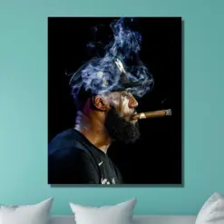 Lebron James Smoking Poster James Print James Canvas Wall To Hangman Cave Wall Art Decor