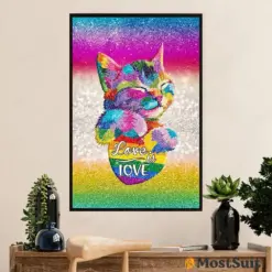 Lgbt Gay Pride Month Poster Room Wall Art | Cat Gay Love