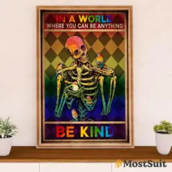 Lgbt Gay Pride Month Poster Room Wall Art | Vintage Skeleton Be Kind