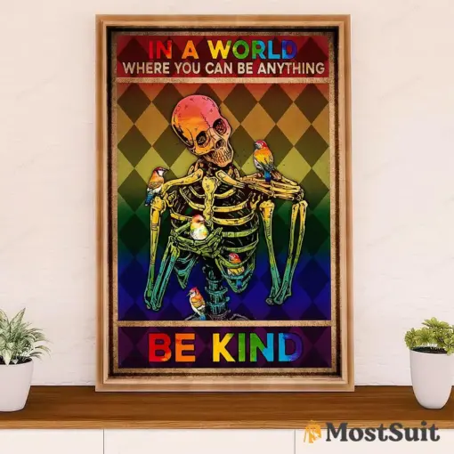 Lgbt Gay Pride Month Poster Room Wall Art | Vintage Skeleton Be Kind