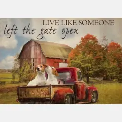 Live Like Someone Left The Gate Open Farmhouse Vintage Jack Russell Terrier Dogs