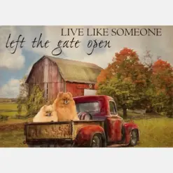 Live Like Someone Left The Gate Open Farmhouse Vintage Pomeranian Dogs