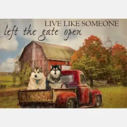 Live Like Someone Left The Gate Open Farmhouse Vintage Siberian Husky Dogs