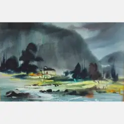 Lucille Geyser Watercolor From 1965 Mountains And Water Scene Vintage