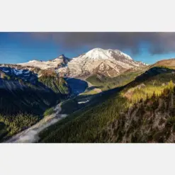 Magnificent Peak Of Mount Rainier From Vista Overlook Canvas Print - Mountain Canvas Print - Washington Canvas - River Gorge Art - Cow 1266