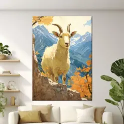 Majestic Goat Amidst Autumn Peaks - Print Art Wall Decor - Oversized Print Art - Art Nouveau - File Or Print