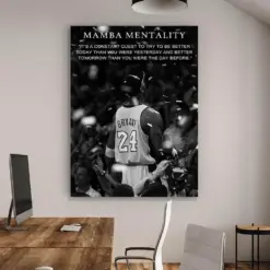 Mamba Mentality Motivation Quotes Wall Decor Inspirational Poster Canvas Kobe Bryant Basketball Player Poster Wall Art Acrylic Glass Effect