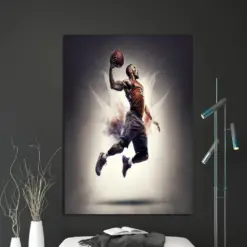 Man Jumping On The Hoops Basketball Canvas Wall Decor Basketball Player Wall Art Motivational Wall Decor Sports Wall Art