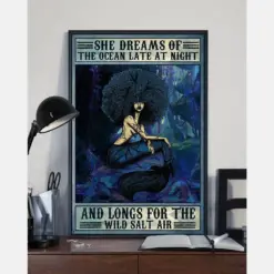 Mermaid Afro Girl Canvas Prints She Dreams Of The Ocean Vintage Wall Art Gifts Vintage Home Wall Decor Canvas