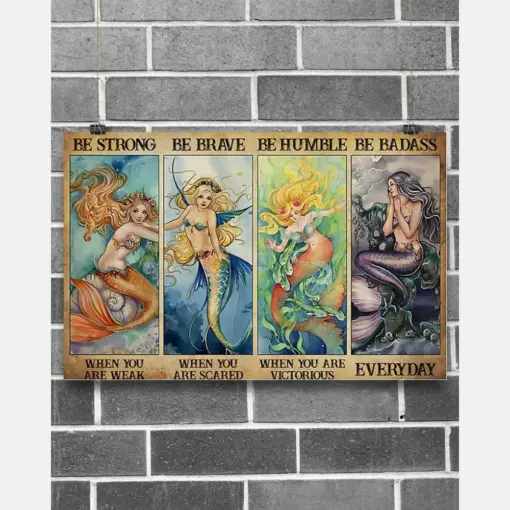 Mermaid Be Strong Be Brave Be Humble Be Badass Canvas Prints Vintage Wall Art Gifts Vintage Home Wall Decor Canvas