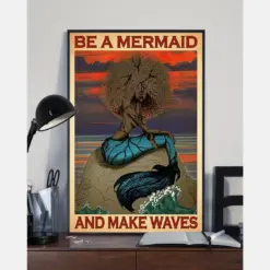 Mermaid Black Girl Canvas Prints Be A Mermaid And Make Waves Vintage Wall Art Gifts Vintage Home Wall Decor Canvas