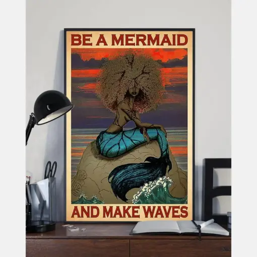 Mermaid Black Girl Canvas Prints Be A Mermaid And Make Waves Vintage Wall Art Gifts Vintage Home Wall Decor Canvas