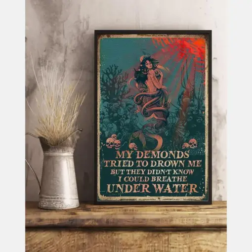 Mermaid Canvas Prints My Demonds Tried To Drown Me But They Didn'T Know Wall Art Vintage Home Wall Decor Canvas