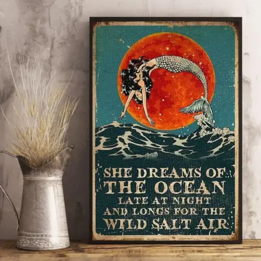 Mermaid Canvas Prints She Dreams Of The Ocean Wall Art Gifts Vintage Home Wall Decor Canvas