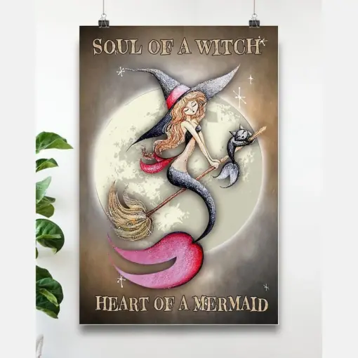 Mermaid Canvas Prints Soul Of A Witch Heart Of A Mermaid Wall Art Gifts Vintage Home Wall Decor Canvas