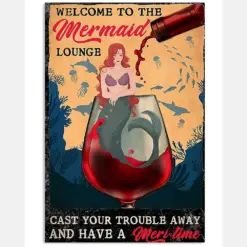 Mermaid Lounge Wine Canvas Prints Vintage Wall Art Gifts Vintage Home Wall Decor Canvas