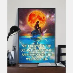 Mermaid She Dreams Of The Ocean Poster Vintage Room Home Decor Wall Art Gifts Idea