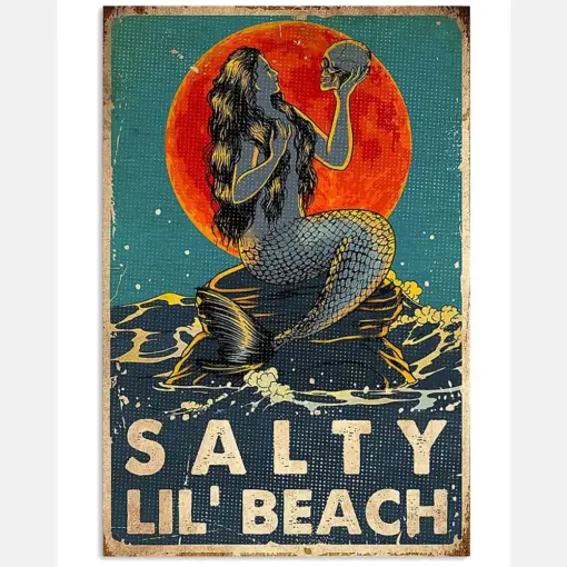 Mermaid Skull Salty Lil' Beach Canvas Prints Vintage Wall Art Gifts Vintage Home Wall Decor Canvas