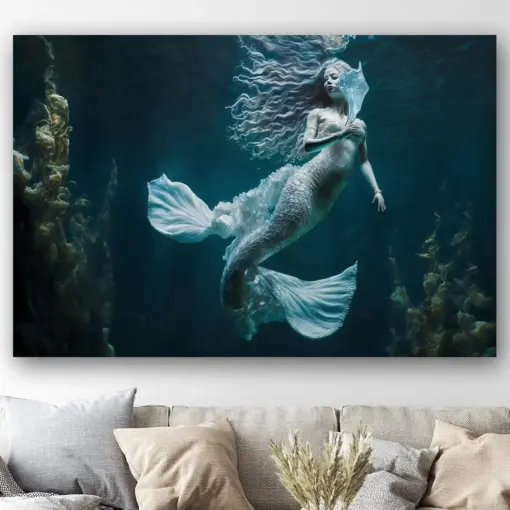 Mermaid Wall Art Mermaid Canvas Print Mermaid Decor For Her Mermaid Artwork Beach House Gift Kids Room Wall Decor Nursery Wall Decor