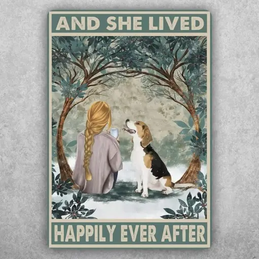 Metal Tin Sign And She Lived Happily Ever After Metal Dog Poster Restaurant Kitchen Living Room Home Art Wall Decor Plaque