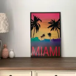 Miami Scene Metal Wall Art Dual Layer | Multicolored Sunset With Palm Trees | Miami Vibes | Housewarming Gift | Condo Beach House